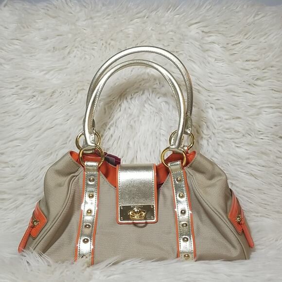 NWT BCBGirls Khaki and Gold Satchel - Picture 1 of 7